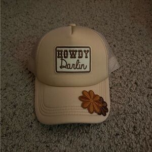 Beige Trucker Hat with Floral Patch